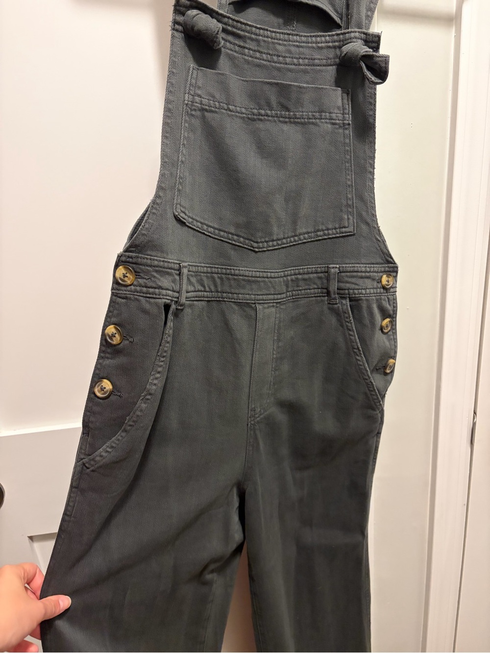 aerie Charcoal Gray Cotton Tie-Shoulder Overalls